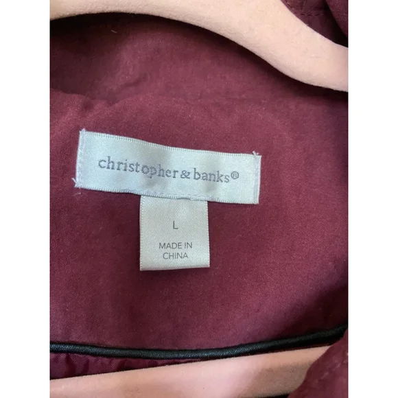 Christopher & Banks Quilted Peacoat Maroon Toggle Button Hooded Jacket L Classic - Picture 4 of 12